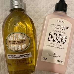 L'OCCITANE Almond Shower Oil (Gold) & Cherry Blossom Body Lotion (Pink)